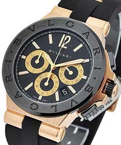 Diagono 42mm Chronograph in Rose Gold with Ceramic Bezel on Black Rubber Strap with Black Dial