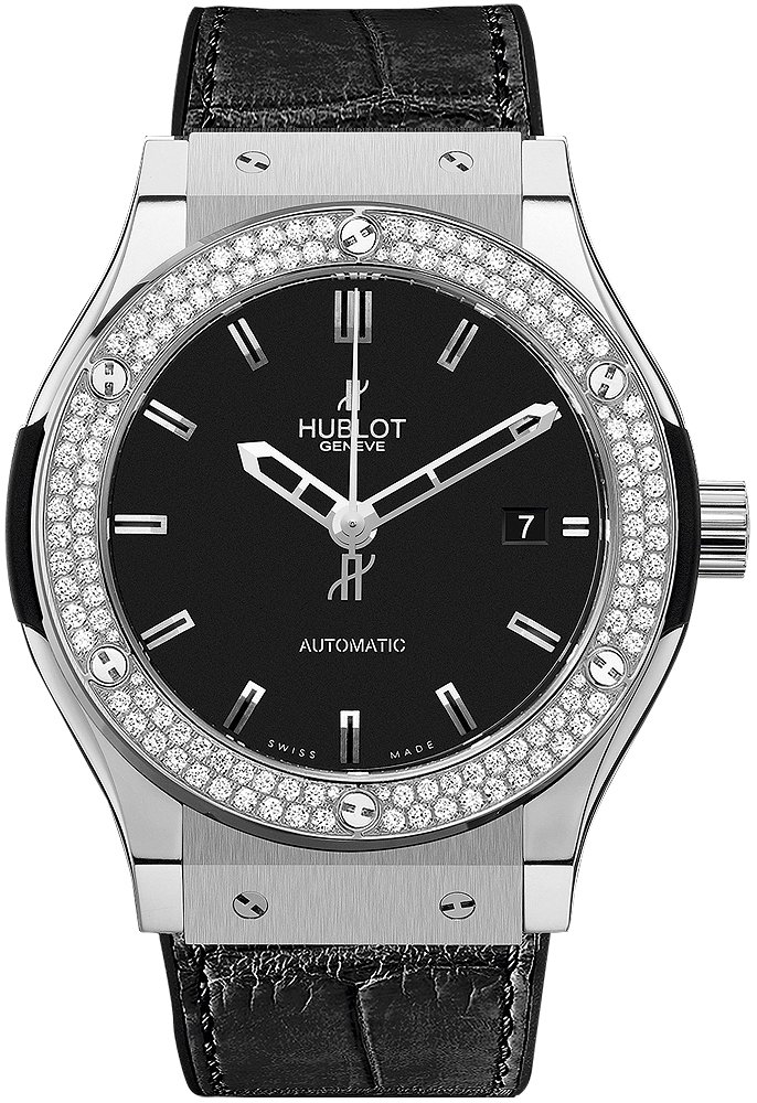 Classic Fusion 38mm in Titanium with Diamond Bezel on Black Leather Strap with Mat Black Dial