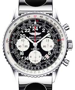 Navitimer Cosmonaute Flyback Chronograph in Steel On Steel Bracelet with Black Dial - Silver Subdials