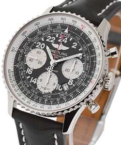Navitimer Cosmonaute Flyback Chronograph in Steel On Black Crocodile Strap - Black Dial - Silver Subdials