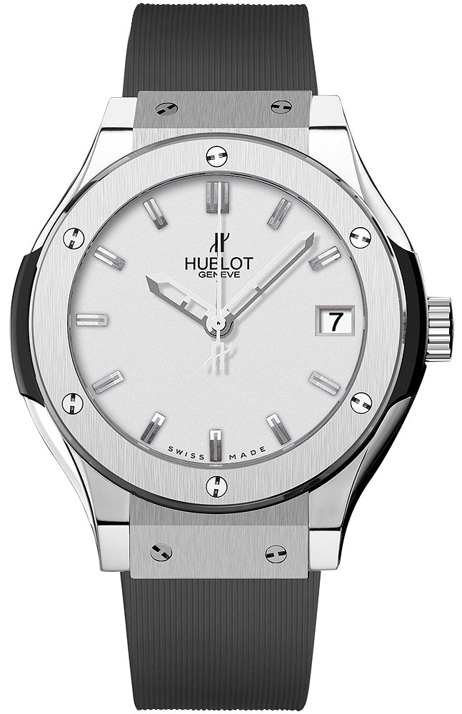 Classic Fusion 33mm in Titanium on Black Rubber Strap with Opaline White  Dial