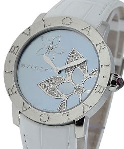 Bvlgari-Bvlgari 37mm with Flower Dial Steel on White Strap with Blue MOP Flower Dial