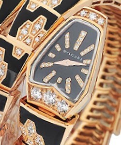 SERPENTI Twirl Diamond Series in Rose Gold on Diamond and Onyx bracelet with Black Diamond Dial