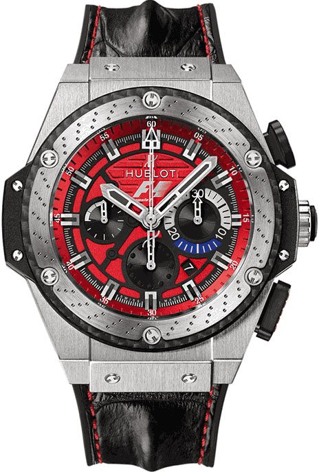 King Power Big Bang F1 Austin in Titanium on Black Leather Strap with Black Dial