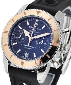 Superocean Chronographe Heritage 2-Tone in Steel with Rose Gold Bezel On Black Rubber Strap with  Black Dial