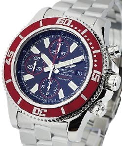 Superocean Chronograph II with Red Bezel on Bracelet with Black Dial with Red Accents