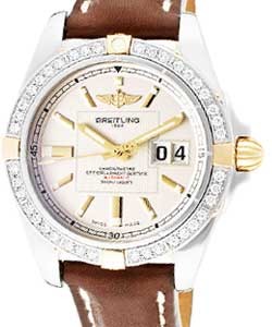 Galactic 41 Men's Automatic in 2-Tone - Diamond Bezel On Brown Leather Strap with Light Pink Dial