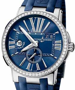 Dual Time Executive 43mm in Steel with Diamond Bezel on Blue Rubber Strap with Blue Dial