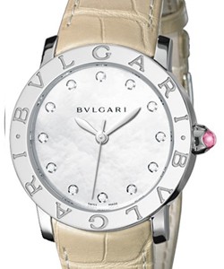 Bvlgari-Bvlgari 33 in Steel  On Beige Leather Strap with White Mother of Pearl Dial