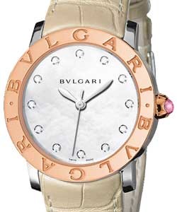 Bvlgari-Bvlgari Mens Quartz inTwo-Tone Steel & Rose Gold on Strap with Mother of Pearl Dial
