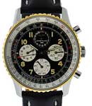 Navitimer Astromat Men's Automatic in Steel with Yellow Gold Bezel on Black Calfskin Leather Strap with Black Dial