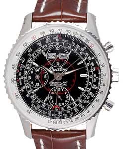Navitimer Montbrillant Chronograph in White Gold on Brown Crocodile Strap with Black Dial 