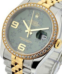 2-Tone Datejust with  Diamond Bezel Jubilee Bracelet with Green Floral Dial with 6 9 Arabic