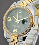 2-Tone Datejust 36mm with Diamond Bezel on Jubilee Bracelet with Green Floral Dial