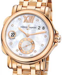 Dual Time Small Second 37mm in Rose Gold on Rose Gold Bracelet with White MOP Diamond Dial