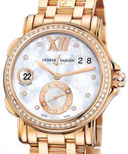 Dual Time Small Second 37mm in Rose Gold with Diamond Bezel on Rose Gold Bracelet with White MOP Diamond Dial