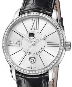 Classico Luna in Steel with Diamond Bezel on Black Leather Strap with Silver Dial