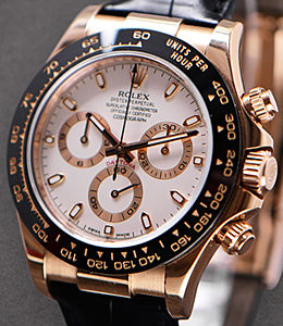 Daytona Rose Gold on Black Leather Strap with Ivory Stick Dial