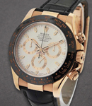 Daytona 40mm in Rose Gold with Black Ceramic Bezel on Strap with Ivory Stick Dial