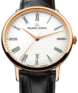 Les Classiques Tradition with Rose Gold Bezel Rose Gold on Black Leather Strap with White Dial