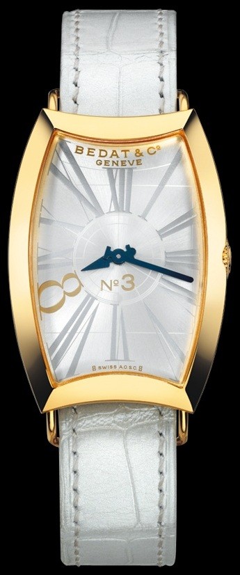 Collection No. 3 with Yellow Gold  on White Leather Strap with Silver Dial