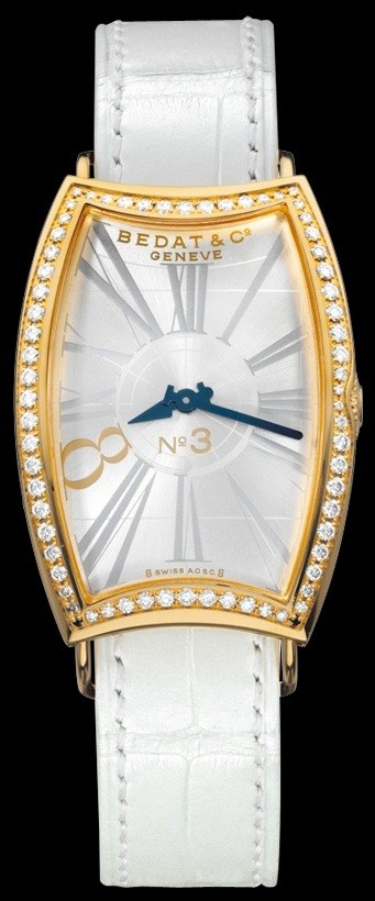 Collection No. 3 in Rose Gold with Diamond Bezel on White Leather Strap with Silver Dial