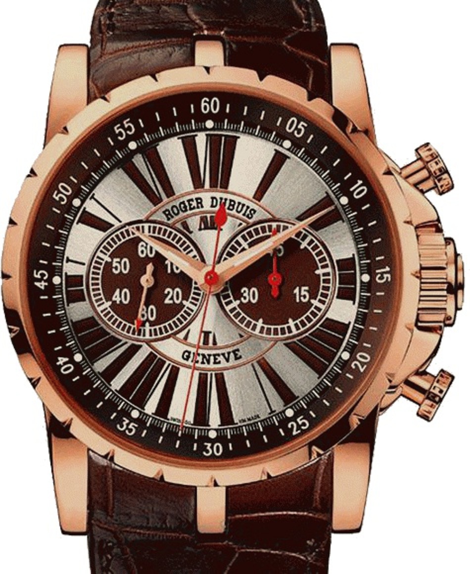 Excalibur Chronograph 45mm in Rose Gold - Limited Edition 88pcs. on Brown Leather Strap with Silver Dial