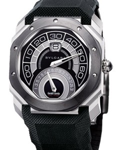 Octo Bi-Retro in Steel with Ceramic Bezel on Rubber with Black Dial