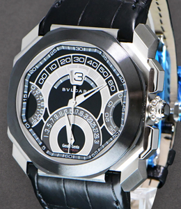 Gerald Gemta Octo Chronographe Quadri-Retro Steel on Leather with Black Dial