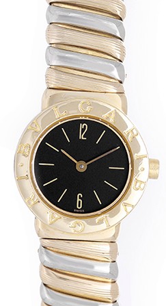 Tubogas 23 mm Yellow Gold on 2-Tone Bracelet with Black Dial