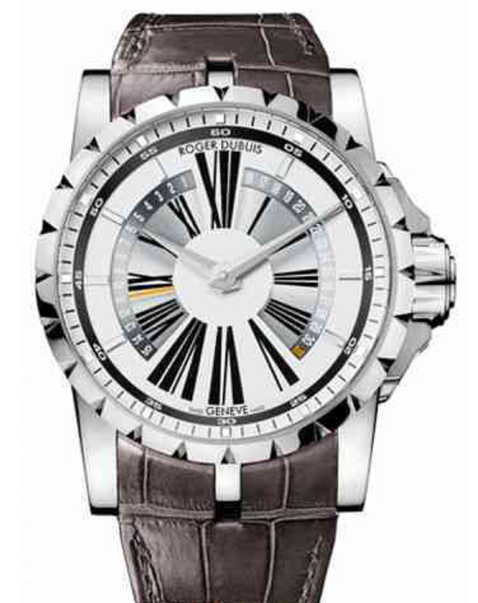 Excalibur Bi-Retrograde Date  45mm in White Gold - Limited Edition 88pcs. on Grey Leather Strap with White Dial