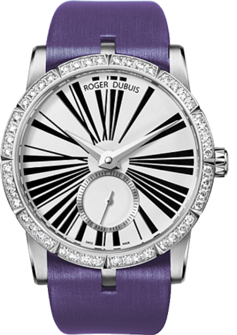 Excalibur Jewelry Automatic 36mm in Steel with Diamond Bezel on Purple Satin Strap with White Sunburst Dial