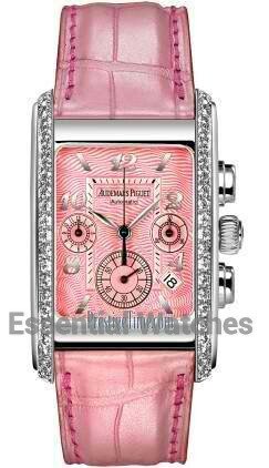 Edward Piguet Chronograph in White Gold Diamond Bezel on Pink Leather Strap with Pink Dial