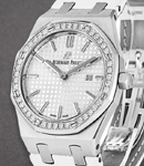 Royal Oak Lady Quartz in Steel with Diamond Bezel On White Alligator Leather Strap with Silver Dial