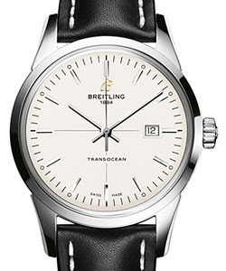 Transocean Day-Date Series 43mm Automatic in Steel On Black Calfskin Leather Strap with Mercury Silver Dial