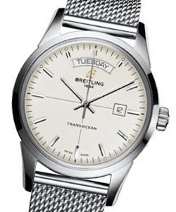 Transocean Day-Date Series with Automatic in Steel On Steel Bracelet with Mercury Silver Dial