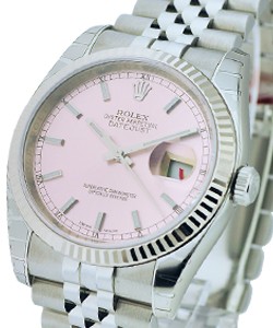 Datejust in Steel with White Gold Fluted Bezel on Steel Jubilee Bracelet with Pink Index Dial