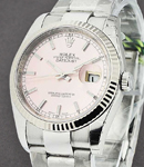 Datejust 36mm in Steel and White Gold with Fluted Bezel on Oyster Bracelet with Pink Stick Dial