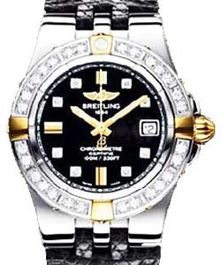 Galactic 30 Ladies' Quartz in 2-Tone w/ Diamond Bezel On Black Lizard Leather Strap with Black Diamond Dial