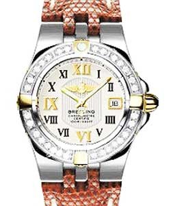 Galactic 30 Ladies' Quartz in 2-Tone w/ Diamond Bezel On Brown Lizard Leather Strap with Silver ROman Dial