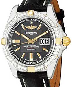 Galactic 41 Men's Automatic in 2-Tone On Black leather Strap - Black Dial - Gold Hour Marker