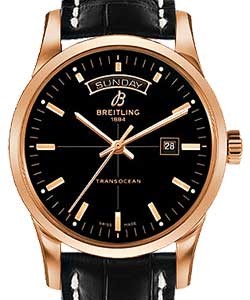 Transocean Day-Date Series Automatic in Rose Gold On Black Crocodile Leather Strap with Black Dial