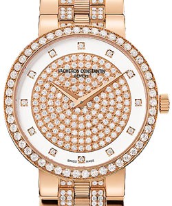 Patrimony Traditionnelle Ladies in Rose Gold with Diamonds Bezel on Rose Gold Diamond Bracelet with White Diamond Dial