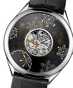 Metiers D''Art Hanami Tsukimi Yu Winter - Ltd 20pcs White Gold on Strap with Open Black Lacquer Dial