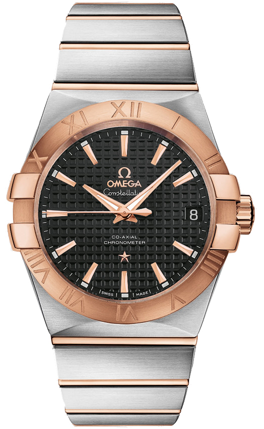 Constellation Chronometer 38mm in Steel with Rose Gold Bezel on Steel and Rose Gold Bracelet with Black Dial