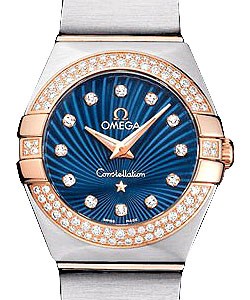 Constellation 24mm Polished in 2-Tone with Diamonds on Steel and Rose Gold Bracelet with Blue Diamond Dial