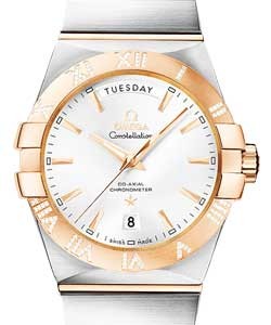 Constellation Day-date 38mm in 2-Tone on Steel and Rose Gold Bracelet with Silver Stick Dial