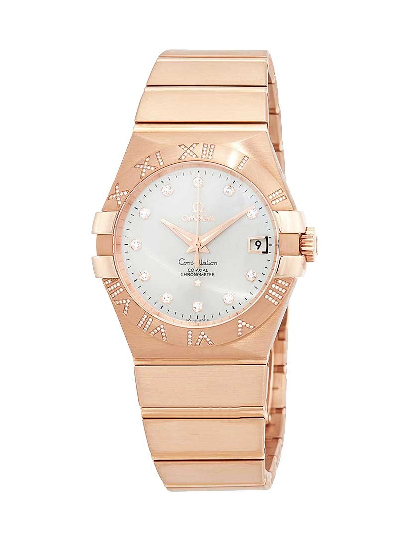 Omega Constellation 35mm Brushed Chronometer in Rose Gold with Diamonds