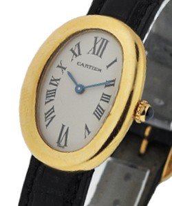 Baignoire Yellow Gold on Strap Ladies Size - White Dial - Black Strap with Tang Buckle