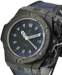 King Power Big Bang Oceanographic 4000 All Black/Blue Carbon Fiber on Blue Leather Strap with Black Dial